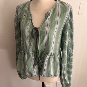 Free People Green Striped Women's Front Tie Top